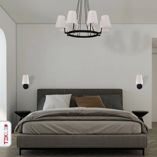 Indoor usage of White Fabric Black Metal Body Wall Light with E14 Fitting | TEKLED 151-19746