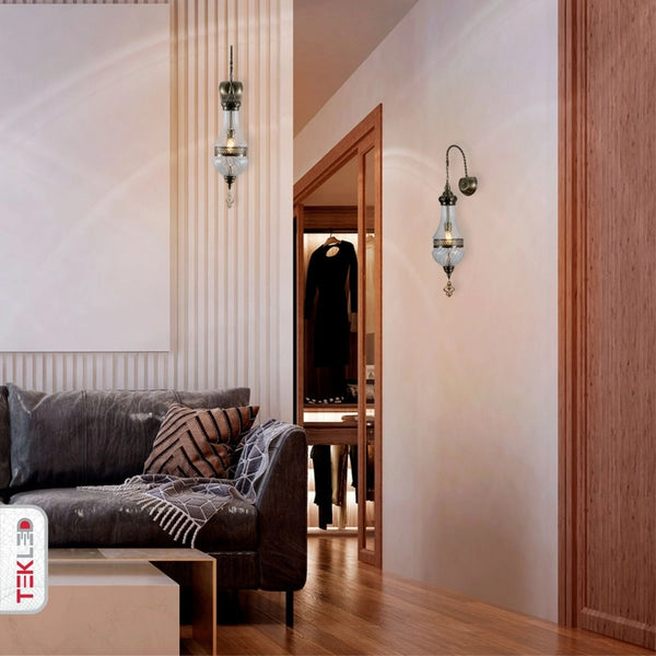 Indoor usage of Clear Glass Antique Bronze Metal Body Moroccan Style Wall Light with E27 Fitting | TEKLED 151-19457
