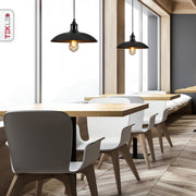 Indoor usage of Black Flat Dome Industrial Metal Ceiling Pendant Light with E27 Fitting | TEKLED 150-18354