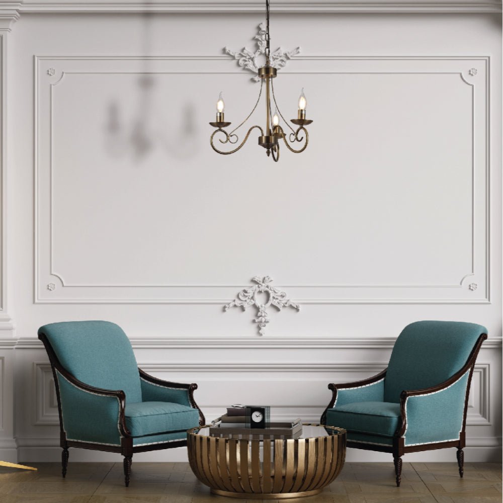 Indoor usage of Candle Vintage Antique Brass French Chandelier Ceiling Light 3xE14 | TEKLED 152-17618
