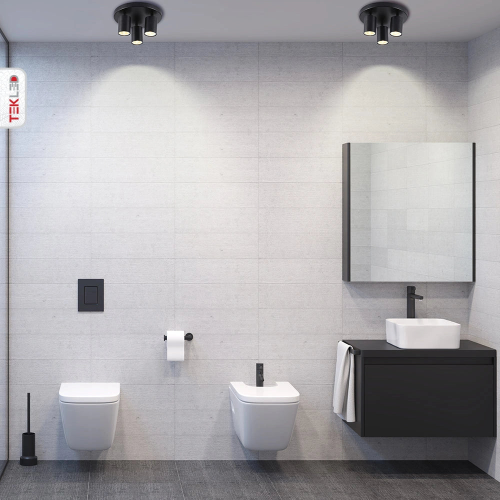 Indoor usage of 3-way Spotlight Black Round Canopy with GU10 Fitting | TEKLED 172-03034