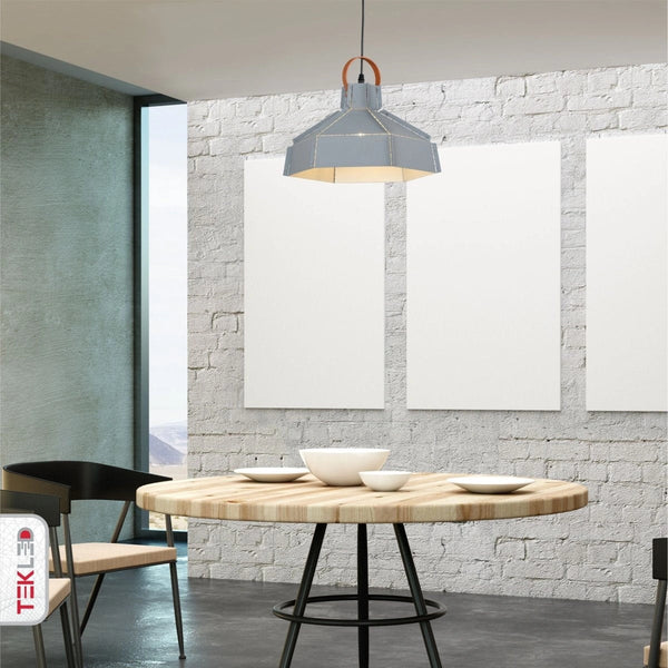 Indoor usage of Esagono Midi Grey Metal Pendant Light with E27 Fitting | TEKLED 159-17362