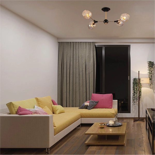 Indoor usage of Amber Bell Glass Sputnik Gold Semi Flush Ceiling Light E27 | TEKLED 159-17720