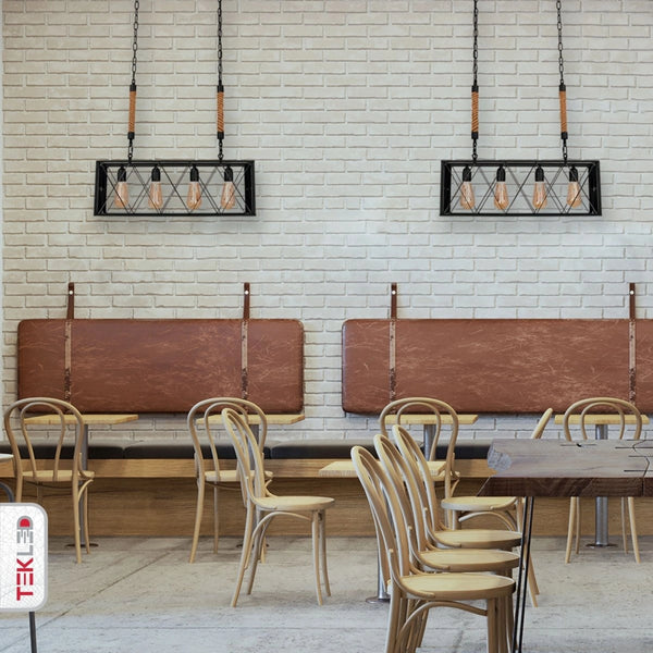Indoor usage of Black Cuboid Metal Island Chandelier with 4xE27 Fitting | TEKLED 158-17870