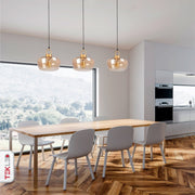 Indoor usage of Miele Grande Amber Glass Pendant Light with E27 Fitting | TEKLED 159-17496