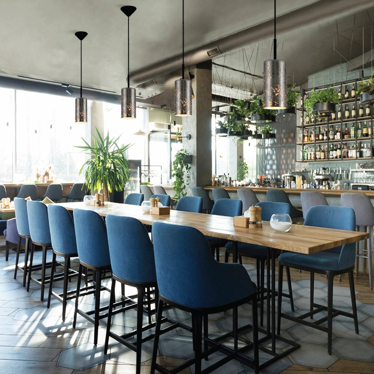 Indoor usage of Nebula Copper Cylinder Glass Pendant Ceiling Light with E27 Fitting | TEKLED 158-19762