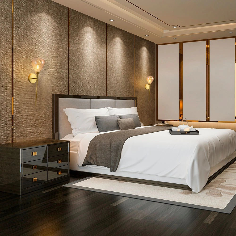 Interior application of Amber Cone Patterned Glass Gold Metal Sconce Wall Light with E14 Fitting | TEKLED 150-18328