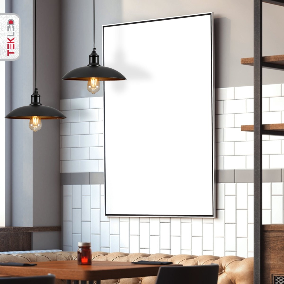 Interior application of Black Flat Dome Industrial Metal Ceiling Pendant Light with E27 Fitting | TEKLED 150-18354