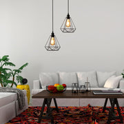 Interior application of Black Metal Diamond Caged Funnel Single or Triple Pendant Ceiling Light with E27 | TEKLED 150-17378