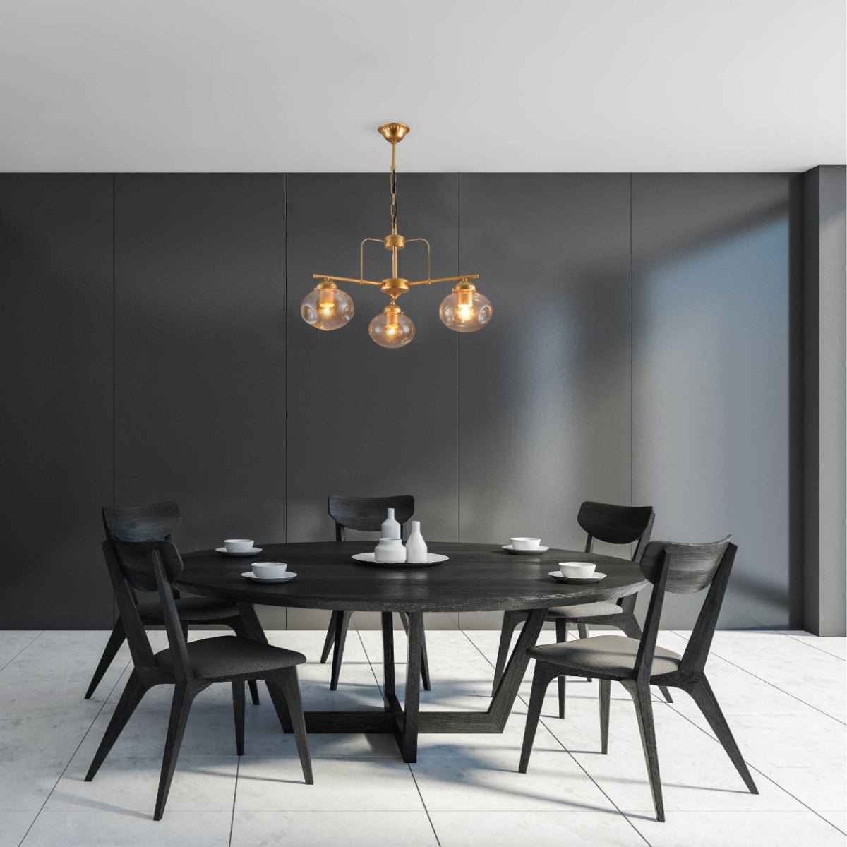 Interior application of Gold Metal Rod Arm Amber Globe Glass Ceiling Light with E27 Fittings | TEKLED 159-17644