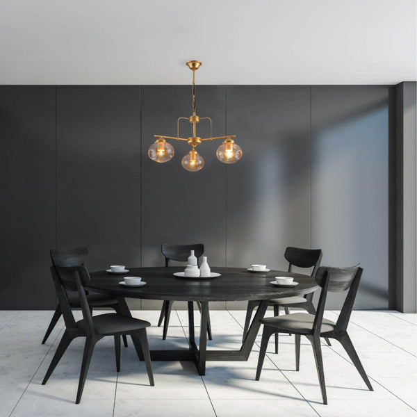 Interior application of Gold Metal Rod Arm Amber Globe Glass Ceiling Light with E27 Fittings | TEKLED 159-17644