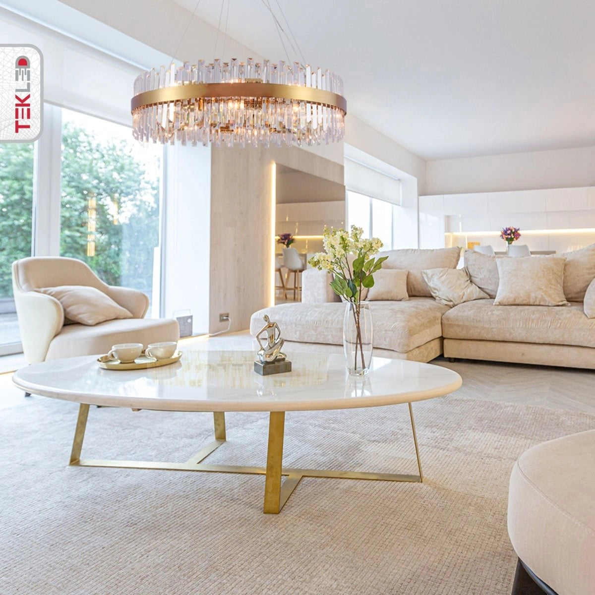 Close shoys of Coffin Crystal Gold Metal Island Chandelier L900 with 18xE14 Fitting | TEKLED 156-19562