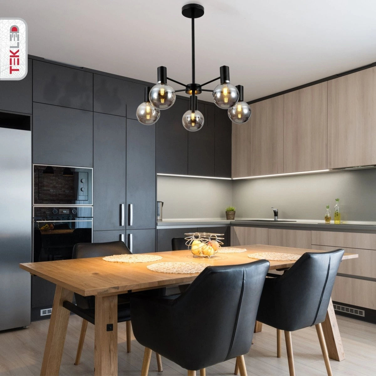 Interior application of Black and Smoky Chandelier with 5xG9 Fitting | TEKLED 158-19618