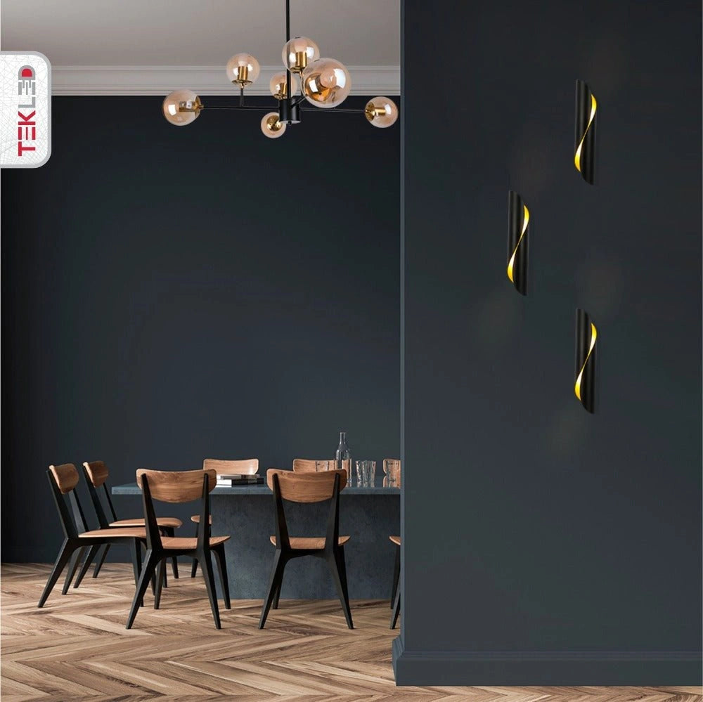 Interior application of Chandelier Stilnovo Amber Glass Black Body with 8xE27 Fitting | TEKLED 159-17324