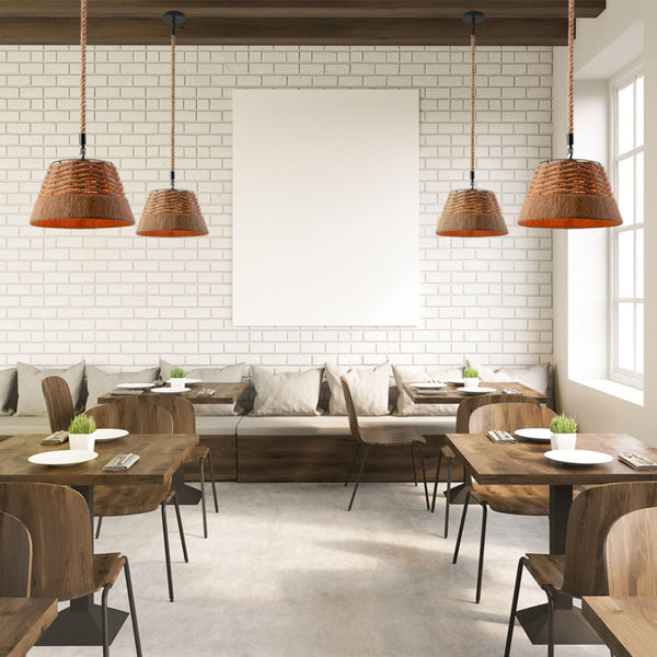 Interior application of Farmhouse Rustic Metal Body Hemp Rope Shade Pendant Ceiling Light with E27 | TEKLED 150-18094