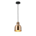 Luz colgante contemporánea con diseño de cilindro y cúpula, ideal para comedores modernos y espacios elegantes.