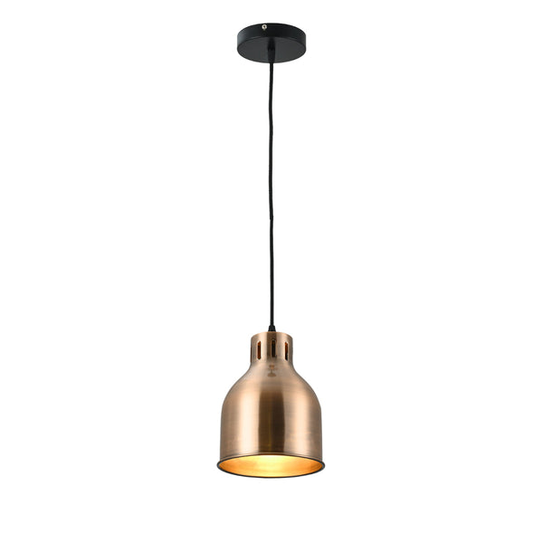 Luz colgante contemporánea con diseño de cilindro y cúpula, ideal para comedores modernos y espacios elegantes.