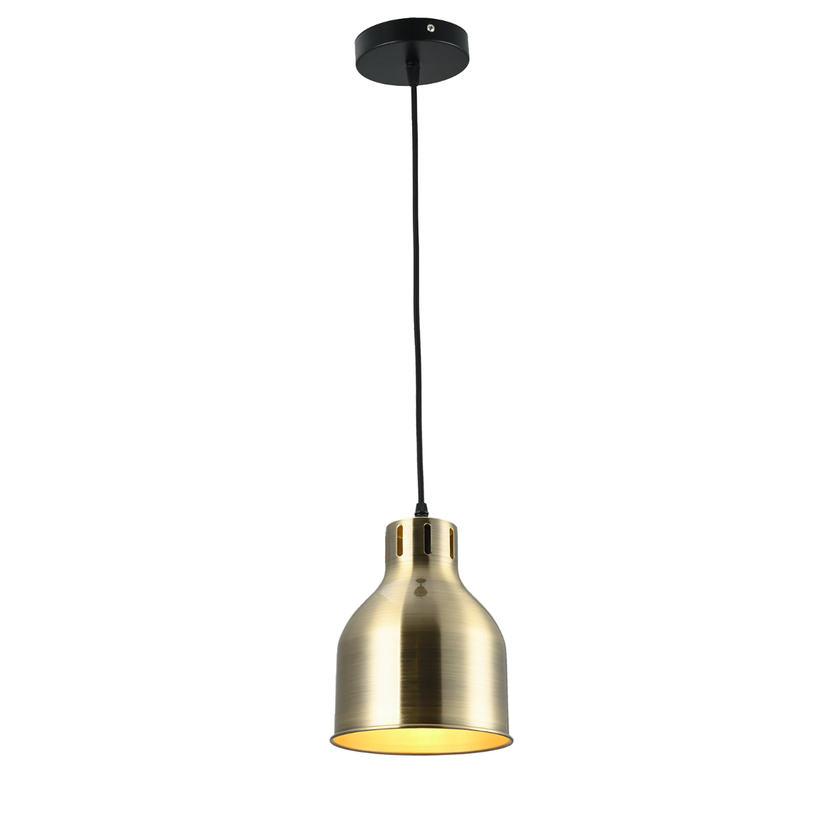 Lámpara colgante cilíndrica con tapa en forma de cúpula, ideal para cocinas modernas y comedores contemporáneos.