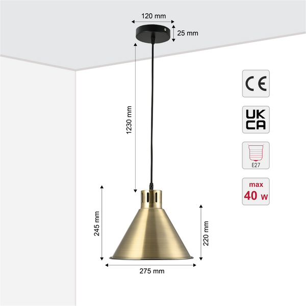 Lámpara colgante cónica industrial ideal para cocinas de estilo moderno, aportando un toque minimalista y contemporáneo.