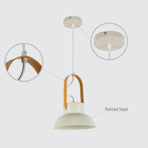 Luz colgante en forma de cono, ideal para decoraciones nórdicas en comedores o cocinas modernas.