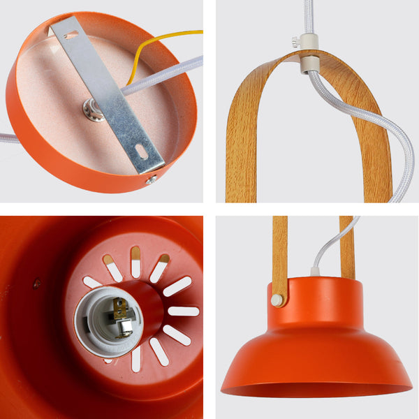 Close-up del elegante colgante nórdico en forma de cono, perfecto para iluminar comedores con estilo moderno.