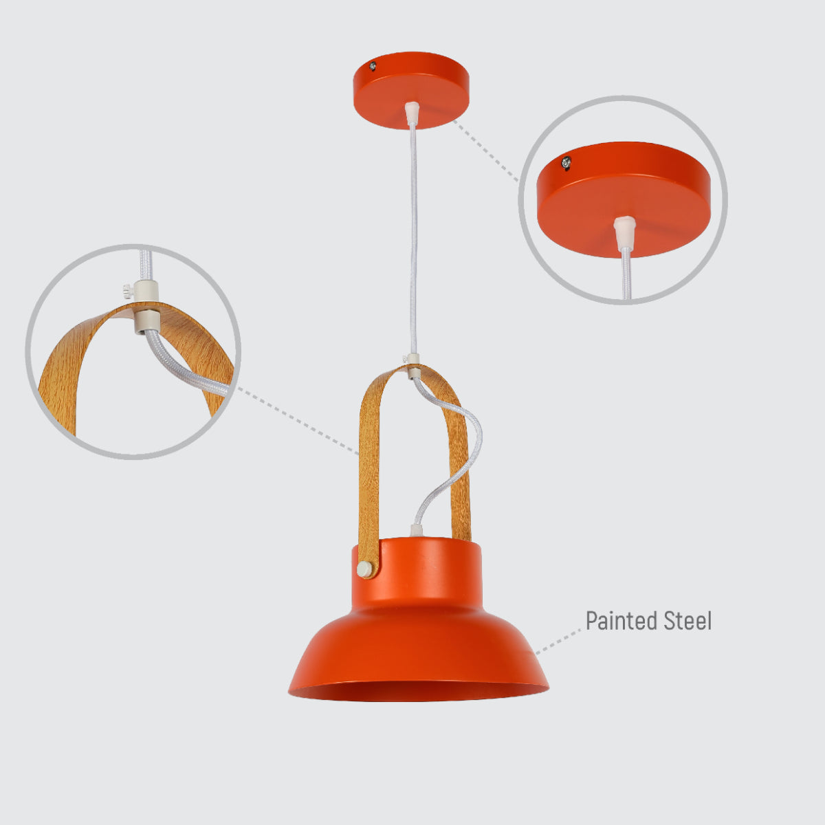 Detalles del colgante nórdico en forma de cono, ideal para comedores con decoración minimalista.