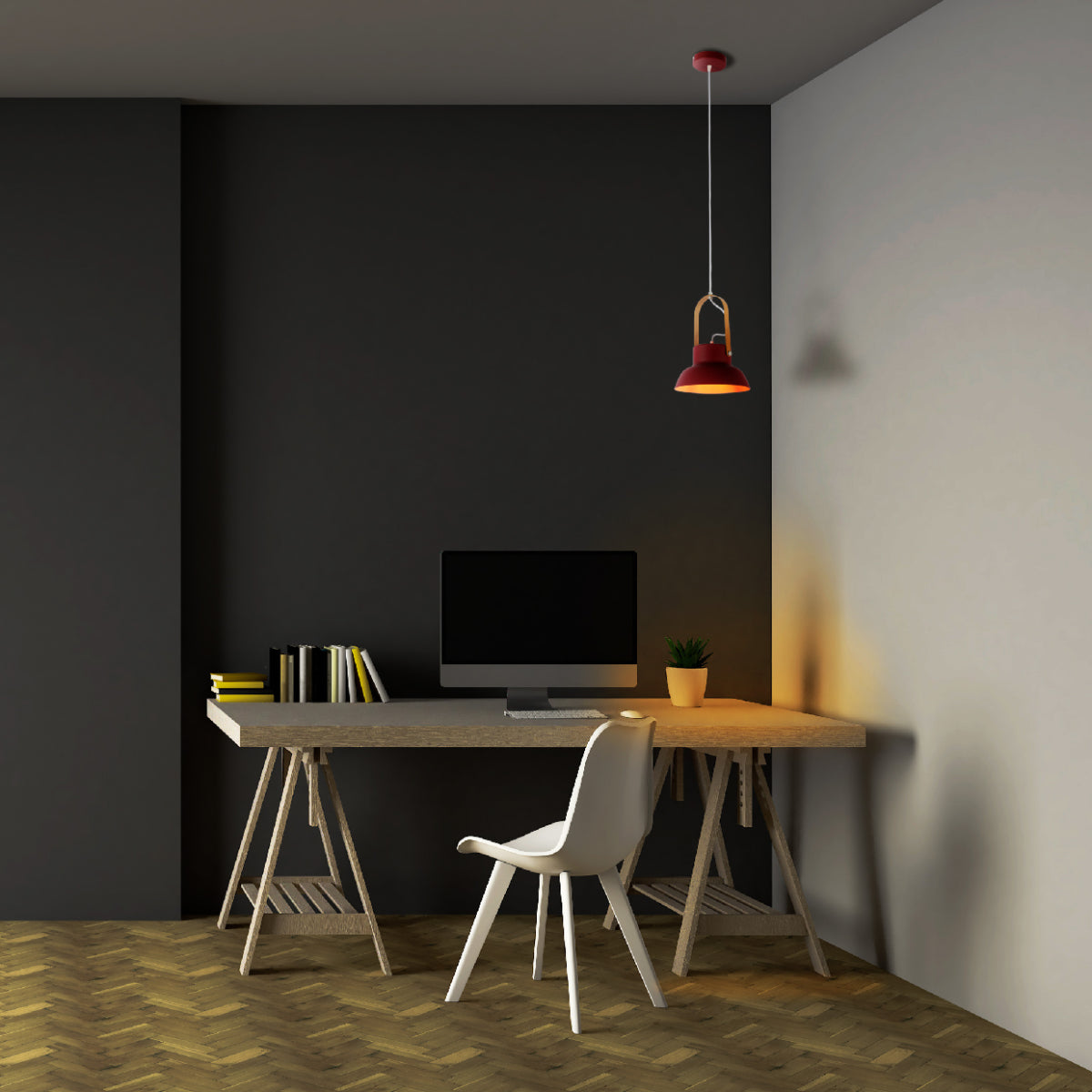 Lámpara colgante en forma de cono, perfecta para cocinas modernas con decoración nórdica y un toque minimalista.