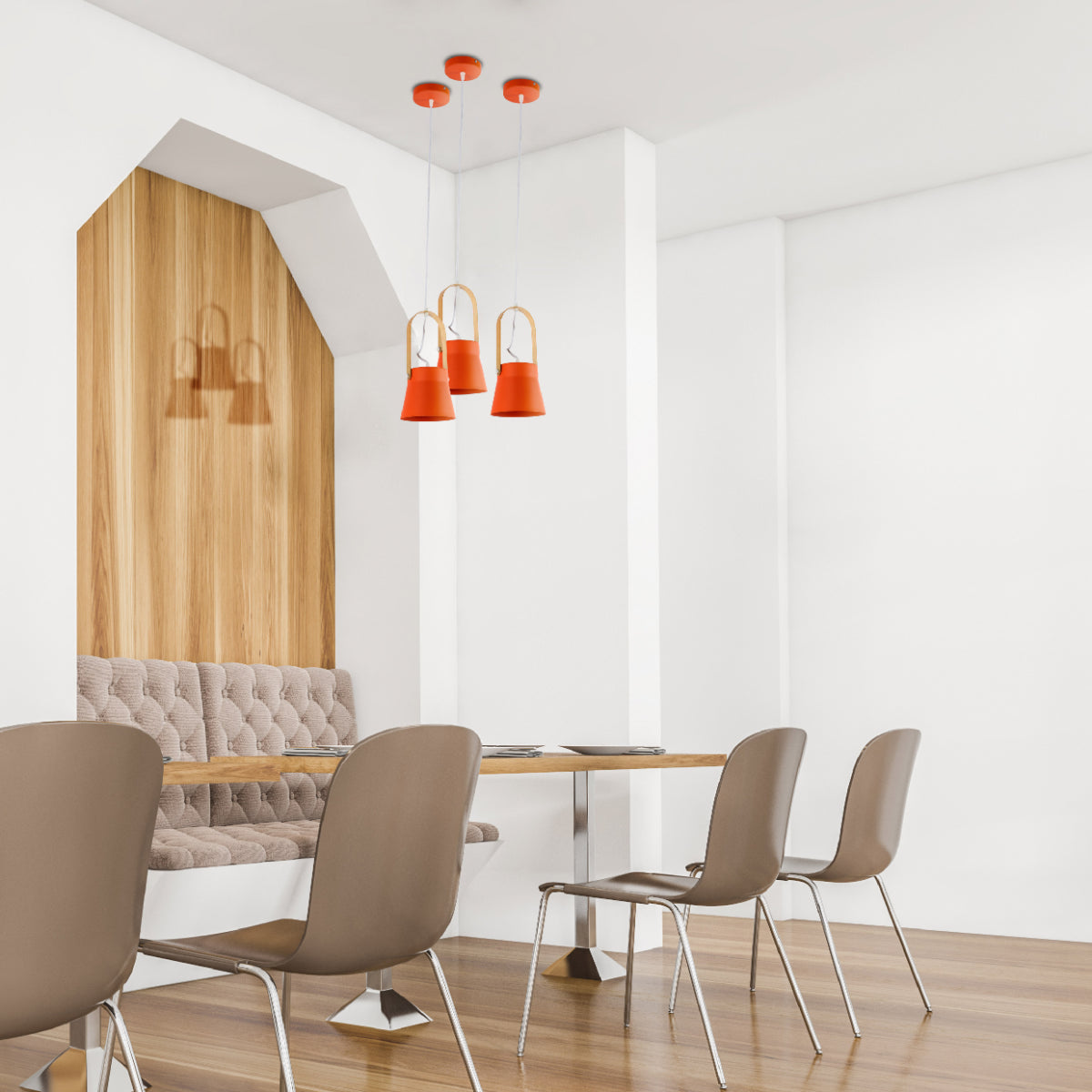 Lámpara colgante cónica Narvik, ideal para comedores de estilo nórdico, combina funcionalidad y diseño minimalista con versatilidad.