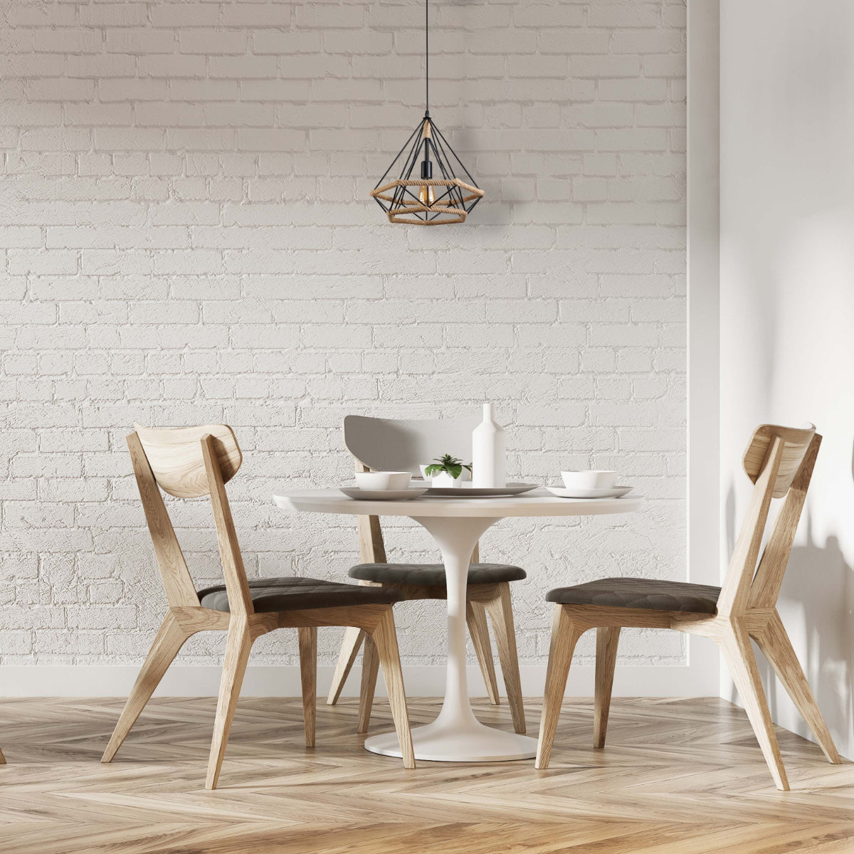 Luz colgante de cuerda de yute en forma de diamante, perfecta para comedores decorados en estilo bohemio.
