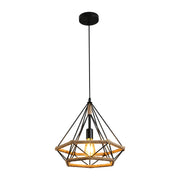 Lámpara colgante de cuerda de yute en forma de diamante, ideal para decoraciones rústicas en comedores y salas de estar.