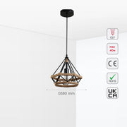 Imagen principal de una lámpara colgante de cuerda de yute con diseño de diamante, ideal para ambientes rústicos y contemporáneos.