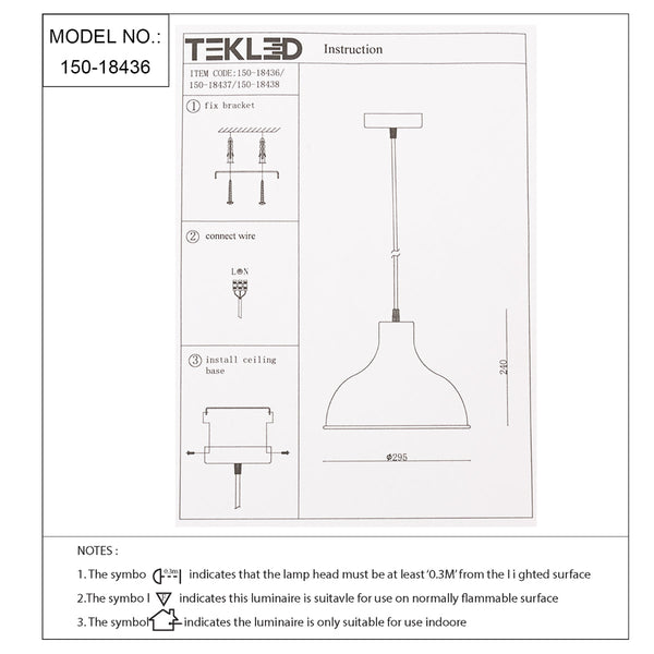 Dibujo técnico de la lámpara colgante de cúpula de cebolla, mostrando dimensiones e instrucciones de instalación para decoración moderna.