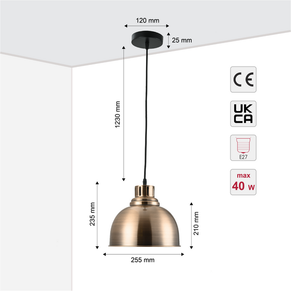 Imagen principal de una luminaria colgante clásica de cúpula, ideal para comedores decorados en estilo tradicional.
