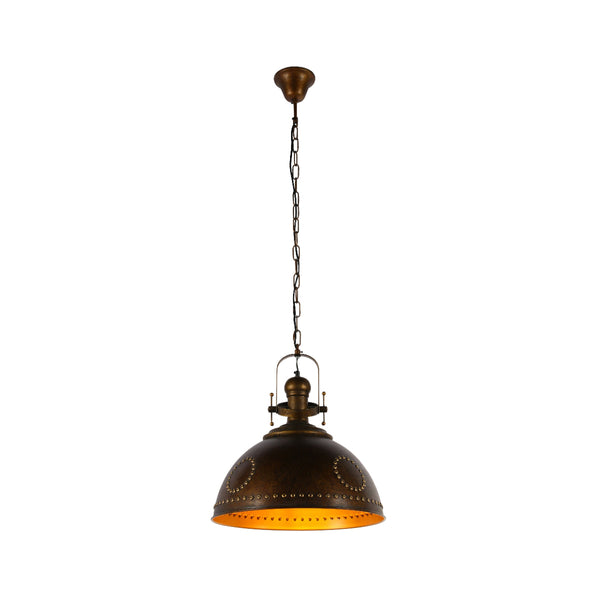 Imagen principal de una lámpara colgante industrial vintage con detalles de remaches, perfecta para espacios de estilo rústico o contemporáneo.
