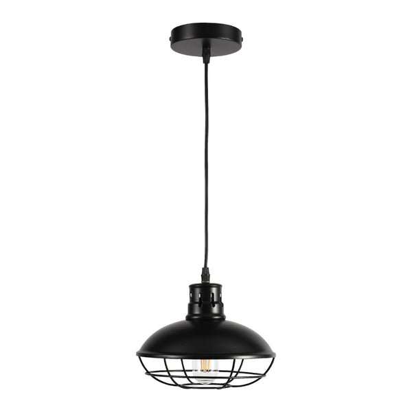 Iluminación de techo de diseño industrial con estructura de metal negro, ideal para comedores y espacios de estilo urbano.