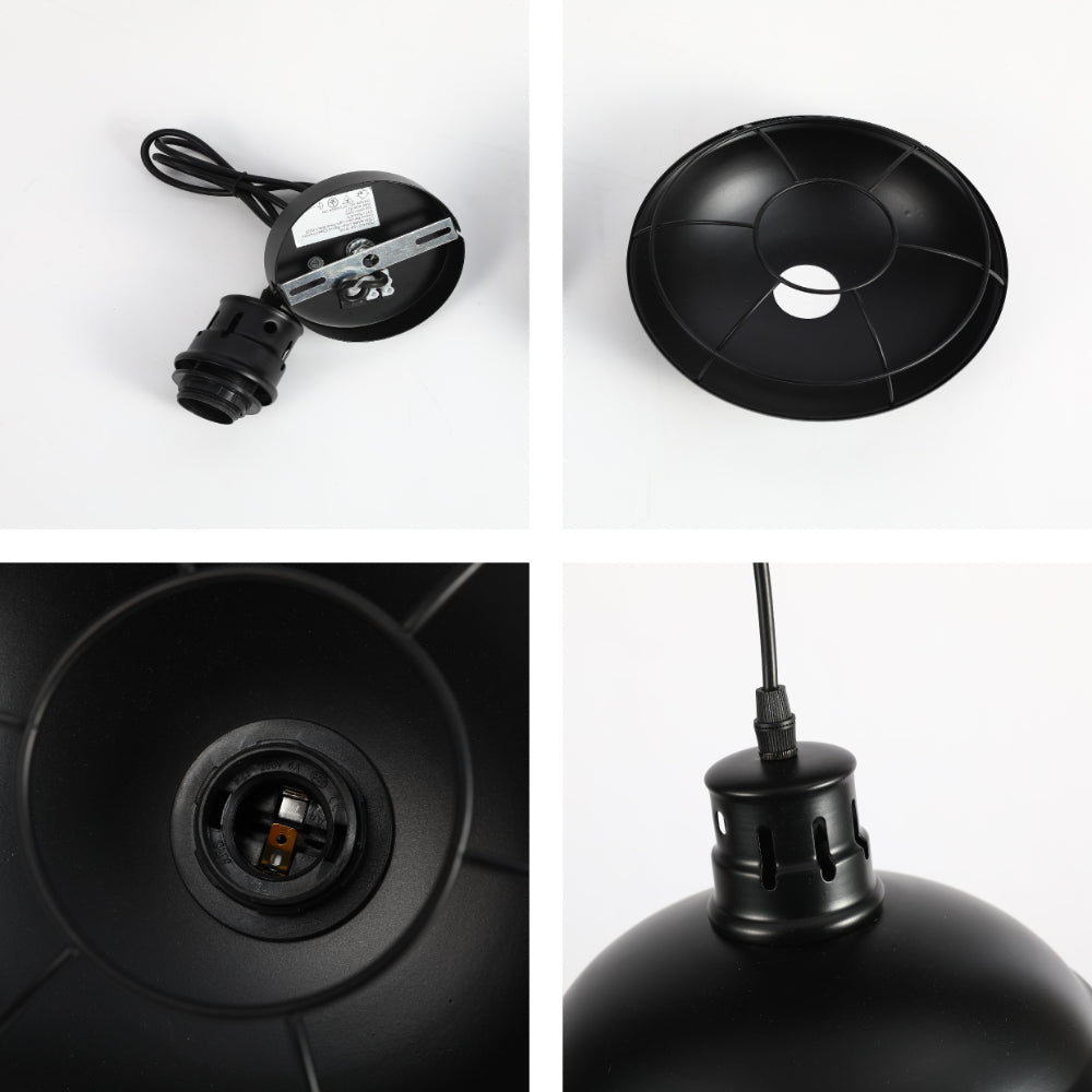 Luz de techo tipo caged industrial en metal negro, perfecta para cocinas o comedores con estilo moderno y toques vintage.