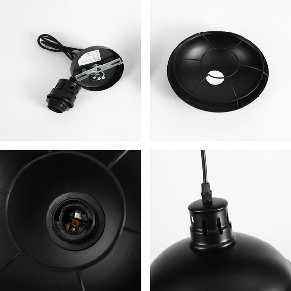 Luz de techo tipo caged industrial en metal negro, perfecta para cocinas o comedores con estilo moderno y toques vintage.