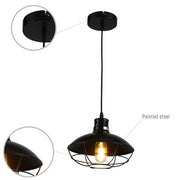 Lámpara colgante de estilo industrial con jaula, ideal para espacios contemporáneos como cocinas o comedores.