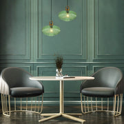 Living room dining room waiting room interior usage of Sawyer Ribbed Fluted Reeded Maloto Lantern Green Glass Pendant Ceiling Light E27 Gold Handled  | TEKLED 150-18706