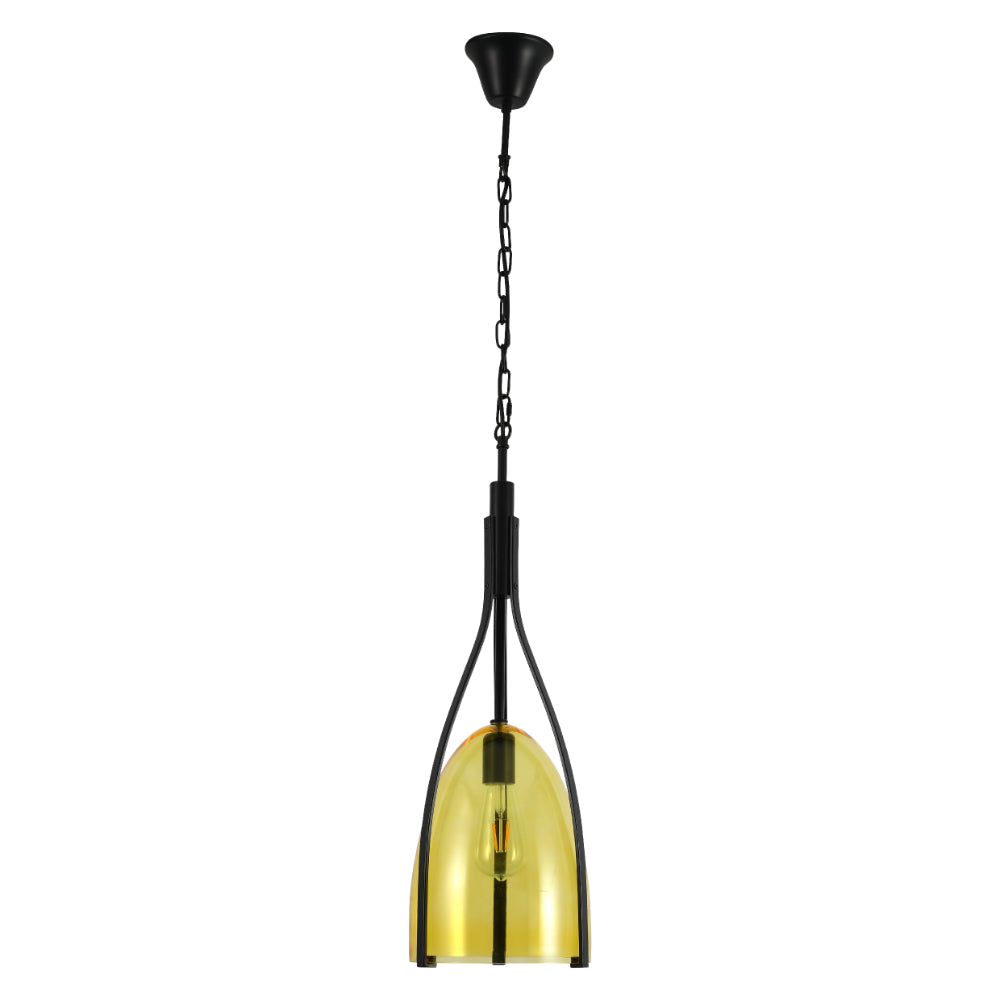 Imagen principal de una lámpara colgante de vidrio en forma de campana, perfecta para comedores con estilo contemporáneo.