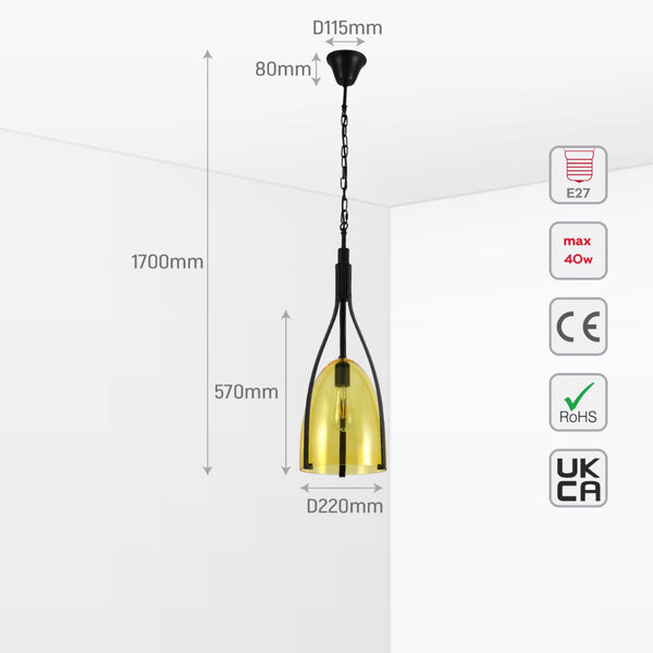 Lámpara colgante de vidrio en forma de campana, perfecta para cocinas con estilo moderno y decoraciones contemporáneas.