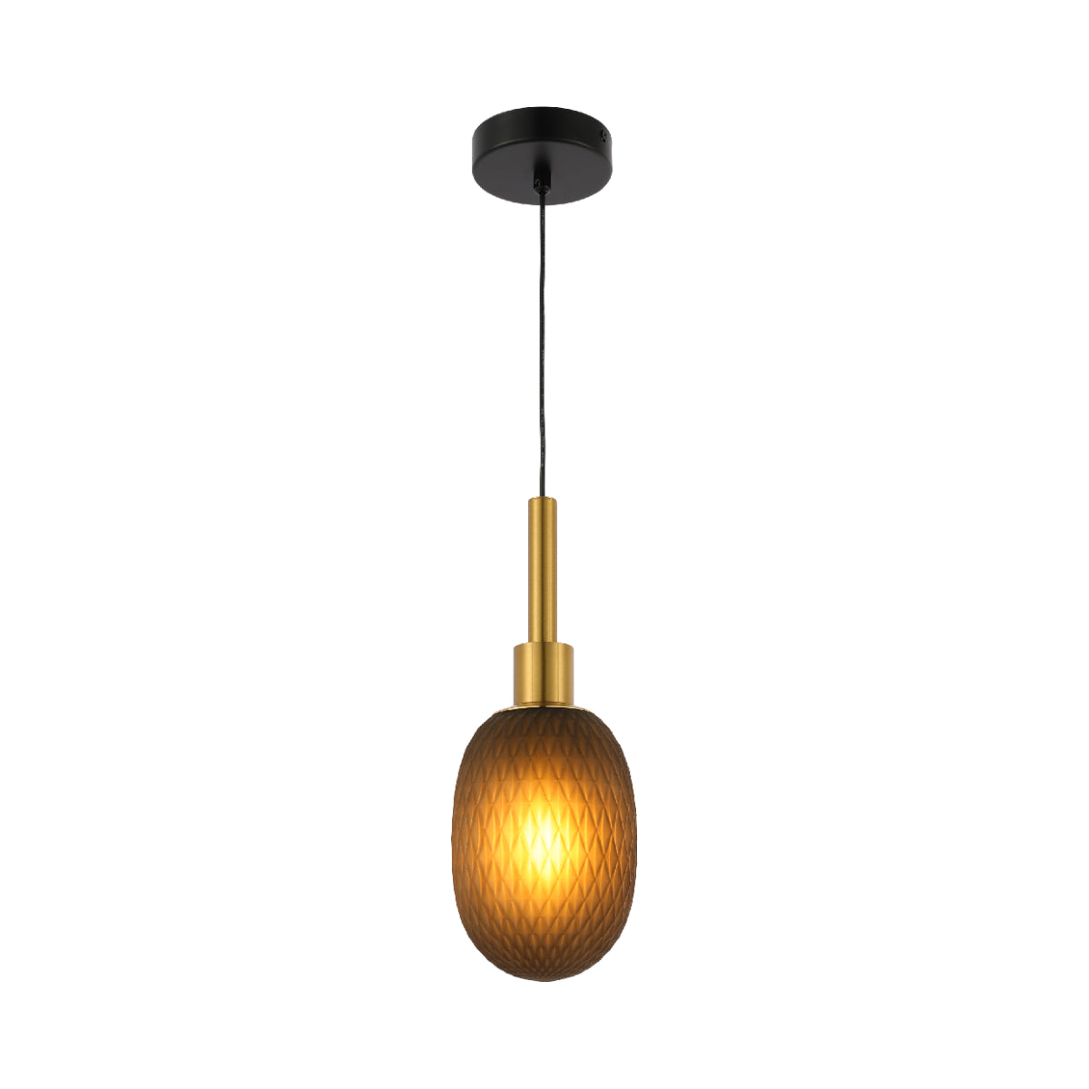 Lámpara colgante elipsoidal opalescente con detalles dorados, perfecta para comedores de estilo contemporáneo y elegante.