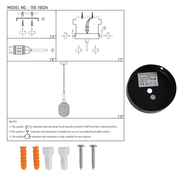 Dibujo técnico de la lámpara colgante elipsoidal opalescente con detalles dorados, ideal para decoraciones modernas.