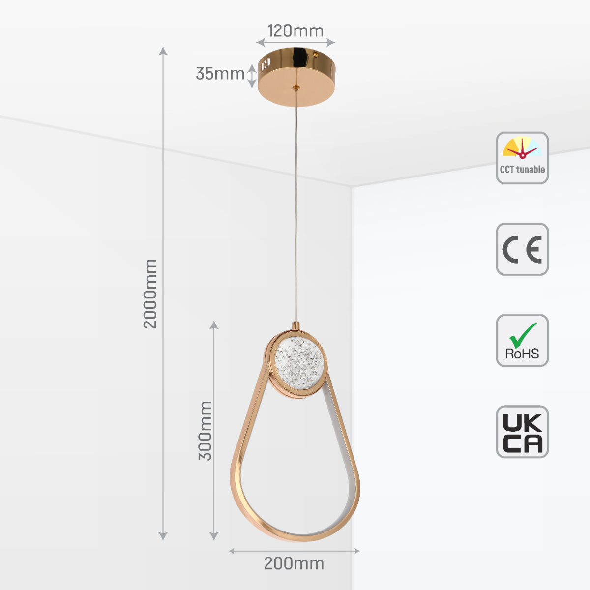 Imagen principal de una elegante lámpara colgante LED en forma de luna, perfecta para comedores con estilo contemporáneo.