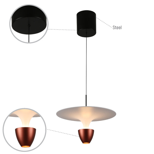 Luz colgante estilo moderno en forma de fuente, ideal para salas de estar con decoración contemporánea.