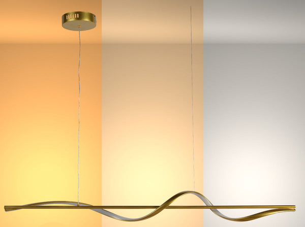 Luz colgante LED infinity wave, diseño moderno y elegante, perfecta para comedores o salas con decoración contemporánea.