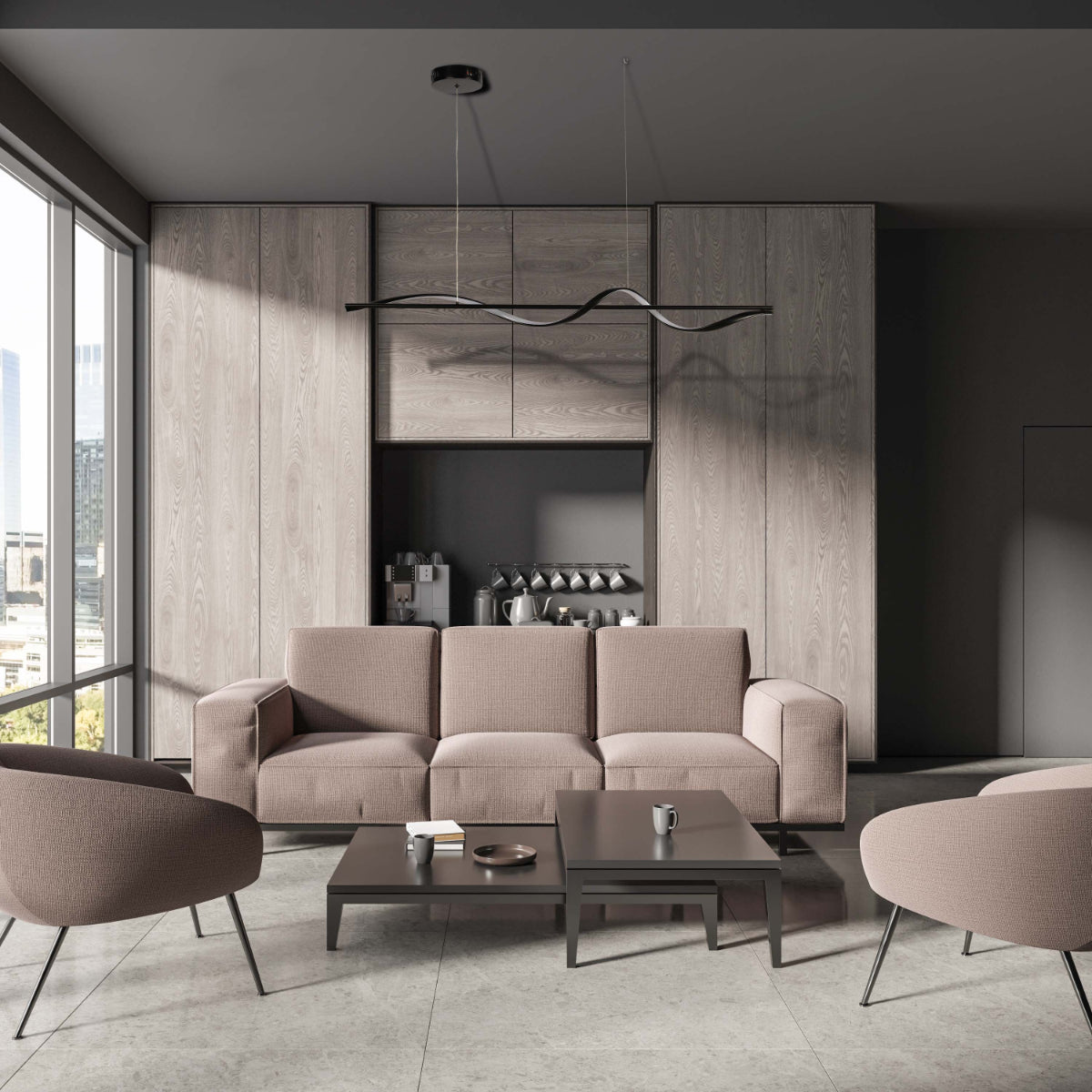 Luz colgante LED de diseño moderno, ideal para comedores contemporáneos, añadiendo un toque elegante y minimalista.