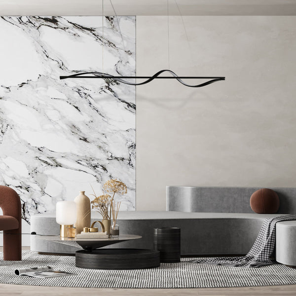 Lámpara colgante LED Infinity Wave, perfecta para comedores modernos, combinando elegancia y funcionalidad en un diseño contemporáneo.