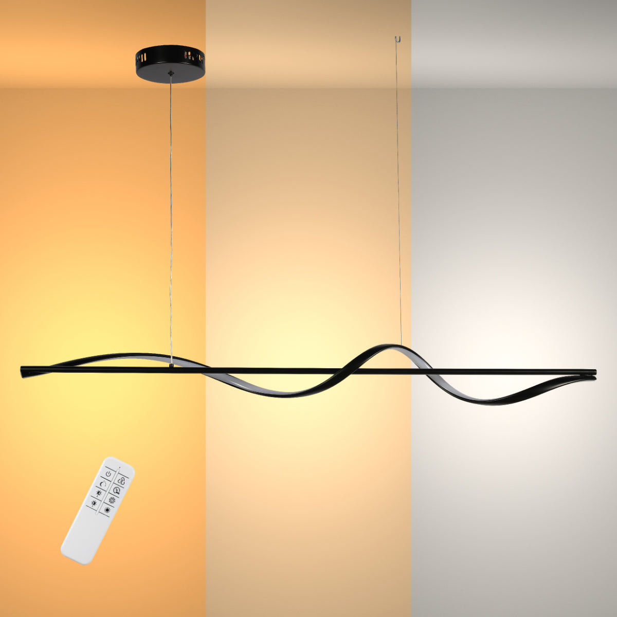 Luz colgante LED moderna con diseño infinito, perfecta para comedores contemporáneos y decoraciones elegantes.
