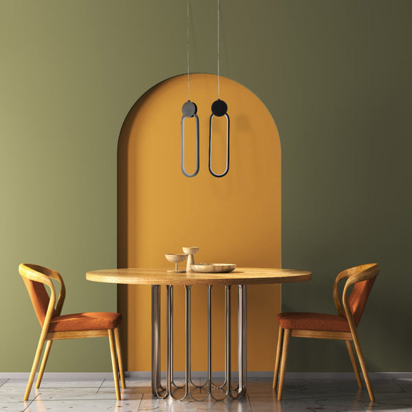 Imagen principal de una lámpara colgante LED de anillo negro, perfecta para dormitorios con decoraciones nórdicas modernas.